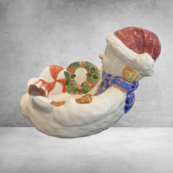 VINTAGE TREAT BOWL -- Frosty Snowman, Shallow Bowl, Christmas Decor, Tableware - Picture 5 of 8